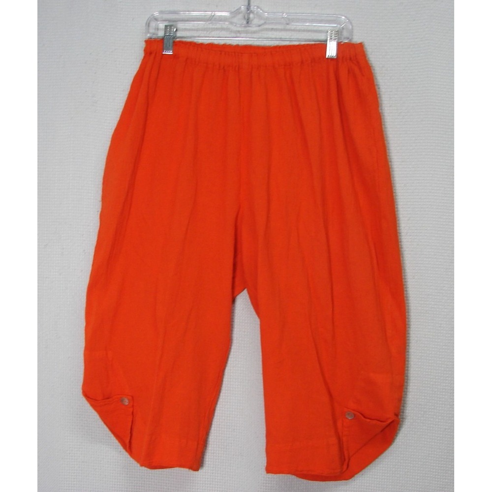 OH MY Gauze Cropped Pants L/XL Orange Wide Balloon Leg Capris Pull On Lagenlook